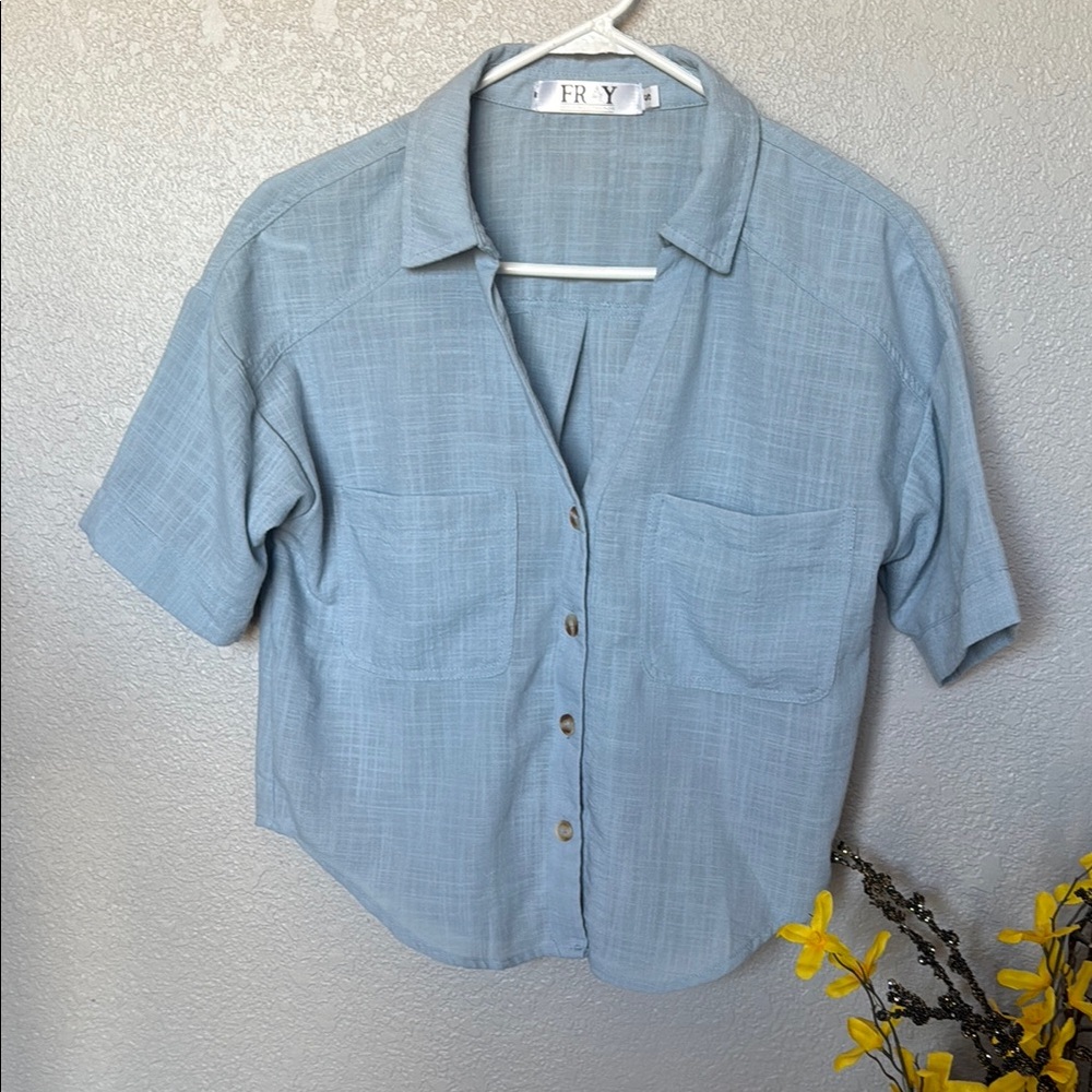 FRAY Women's Blue Button Down Shirt